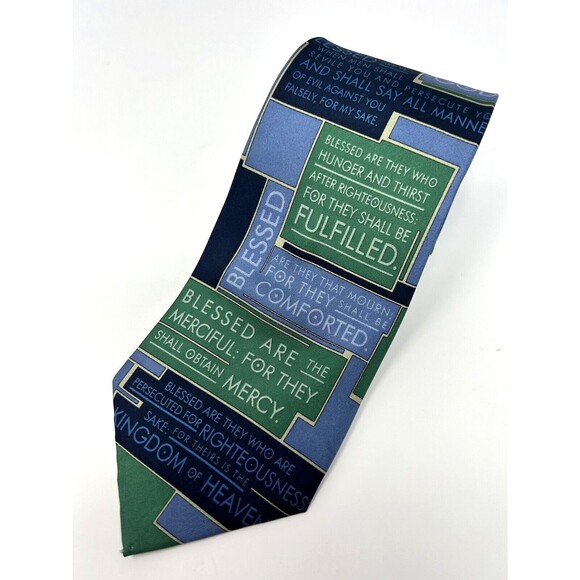 Eagles Wings Blue Green Silk Religious Tie NWT - Picture 2 of 5